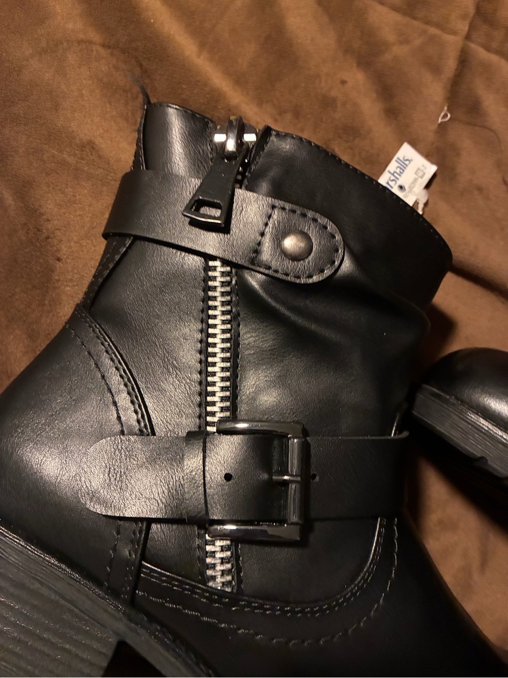 Dune brand,Black Moto Ankle Boots with Buckle and Side Zip, size 8.5, nwot - Picture 8 of 11